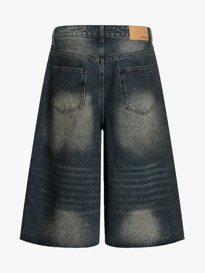 Wide Leg Vintage Washed Denim Shorts-S1031