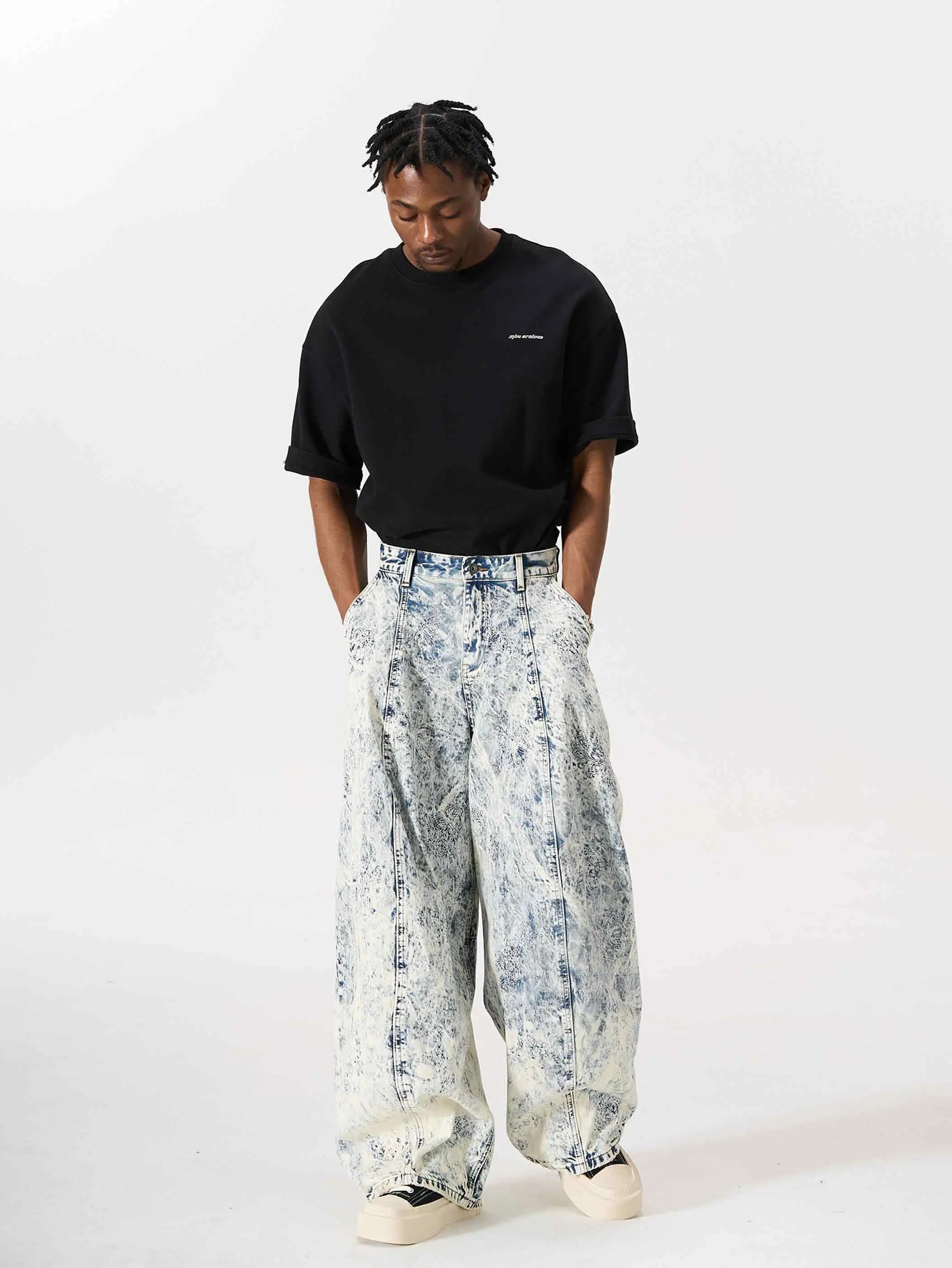 Embroidered Wide-Leg Cotton Pant-S1205