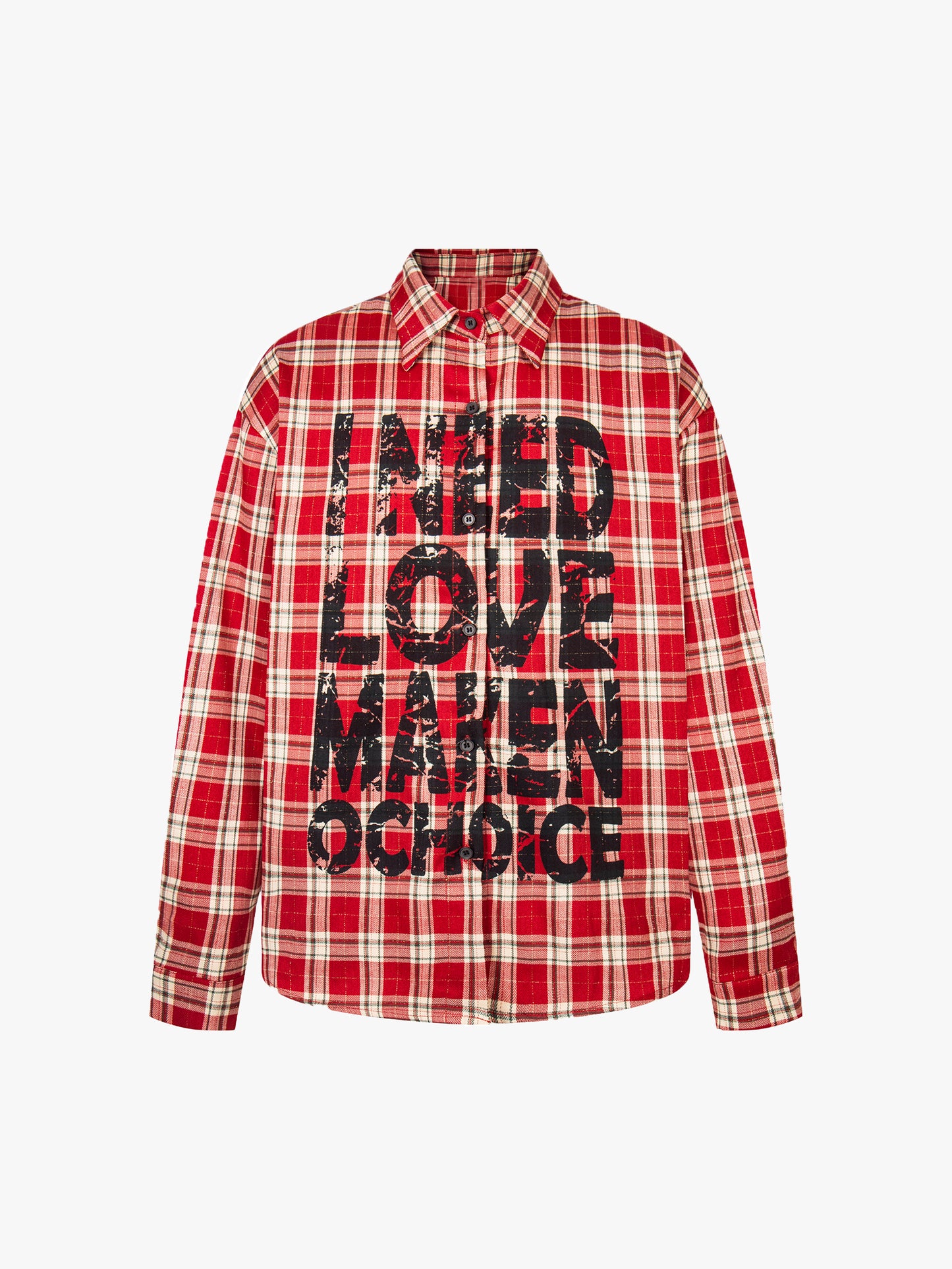 Plaid Graffiti Print Shirt Unisex Streetwear Long Sleeve Grunge Flannel Top-S1012