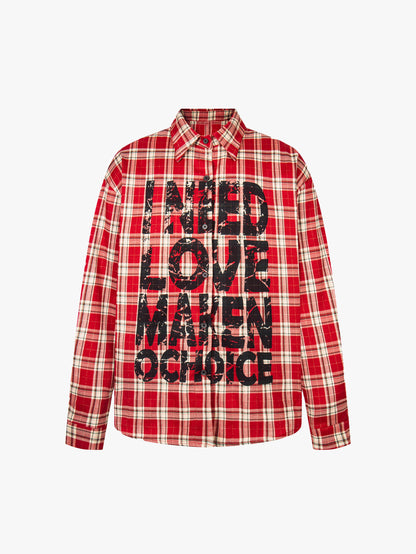 Plaid Graffiti Print Shirt Unisex Streetwear Long Sleeve Grunge Flannel Top-S1012