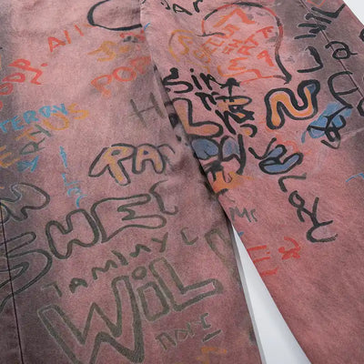 Jeans en coton graffitis peints à la main-S1218