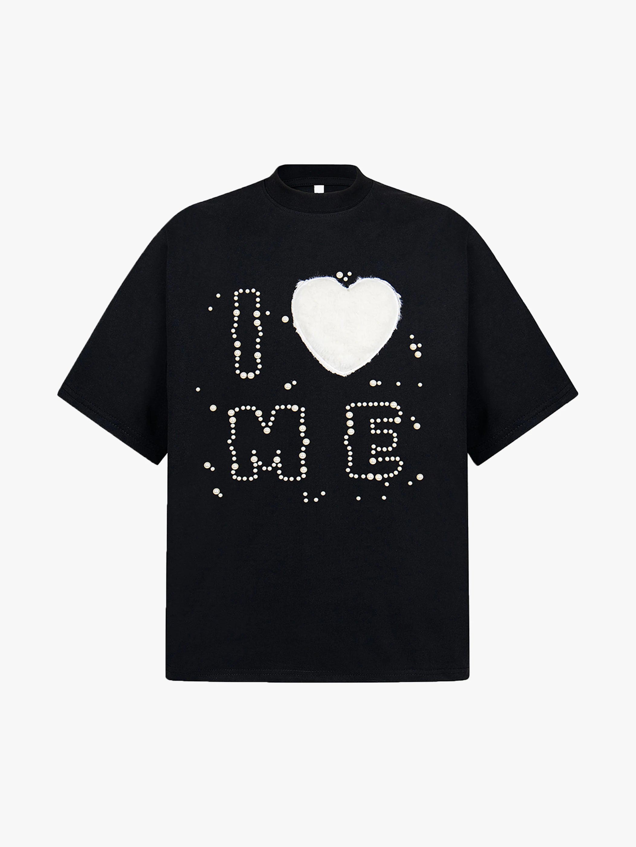 Fuzzy Heart Pearl Letter Y2K Graphic T-shirt-S1001