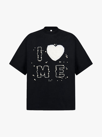 Fuzzy Heart Pearl Letter Y2K Graphic T-shirt-S1001