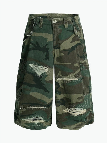 Cargo Camouflage Denim Shorts-S1043