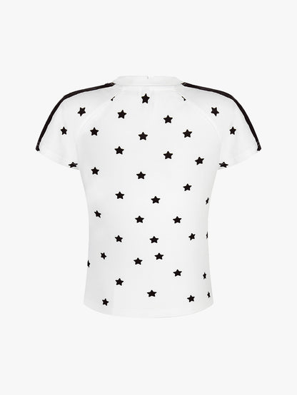 Y2K Star Print Heart Patch Sporty T-shirt-S1002