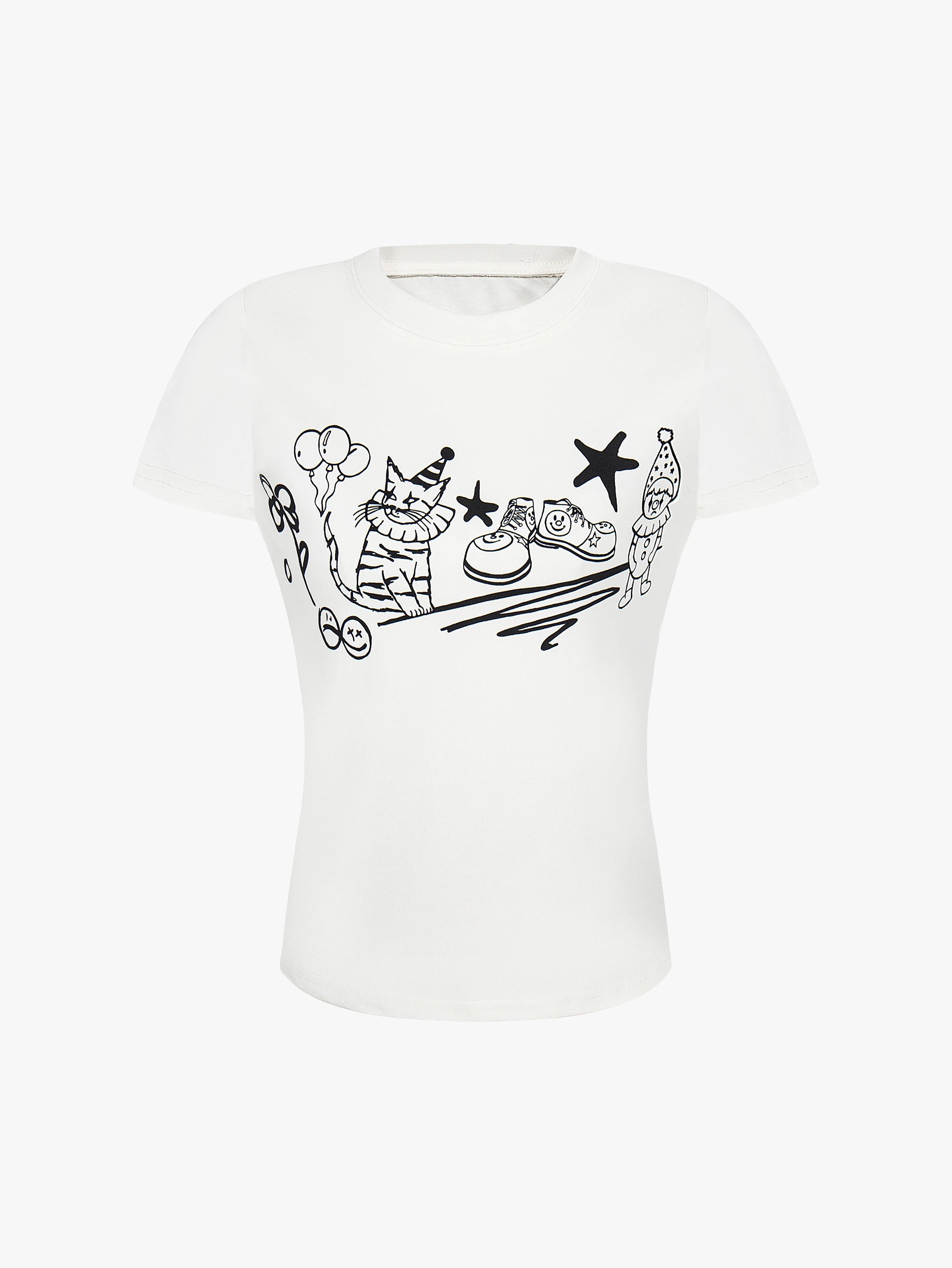 Cartoon Cat and Clown Graphic Summer T-shirt-S999