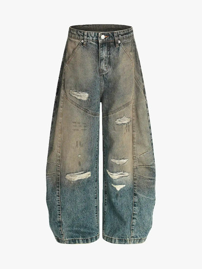 Vintage Distressed Washed Denim Pants-S1073