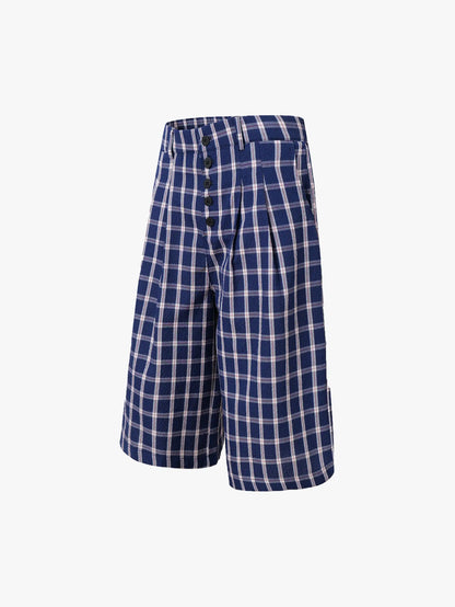 Street Chic Plaid High-Waist Checkered Shorts Button Detail