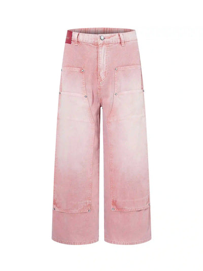Jeans rose pâle à double genou-S1219