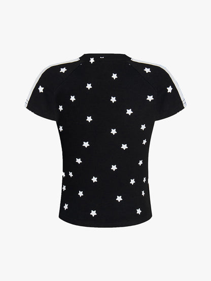 Y2K Star Print Heart Patch Sporty T-shirt-S1002