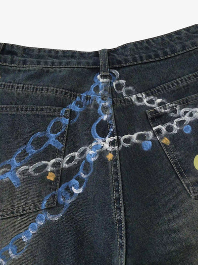 Hand-painted Chain Capri Shorts-S1091