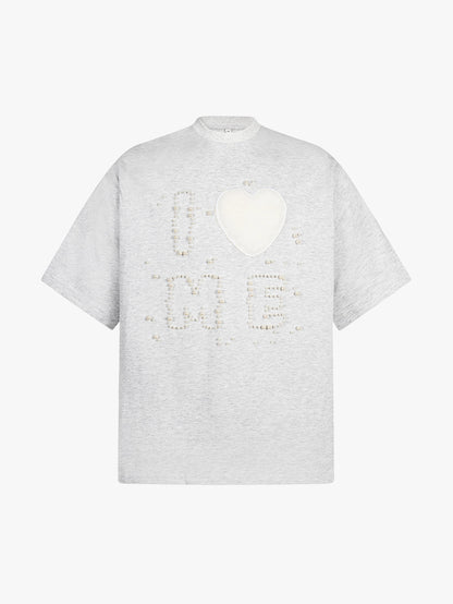 Fuzzy Heart Pearl Letter Y2K Graphic T-shirt-S1001