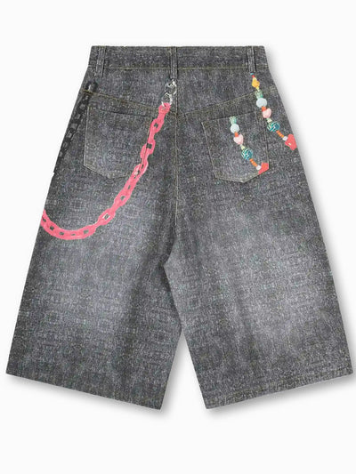 Graffiti Decorated Denim Shorts-S1058