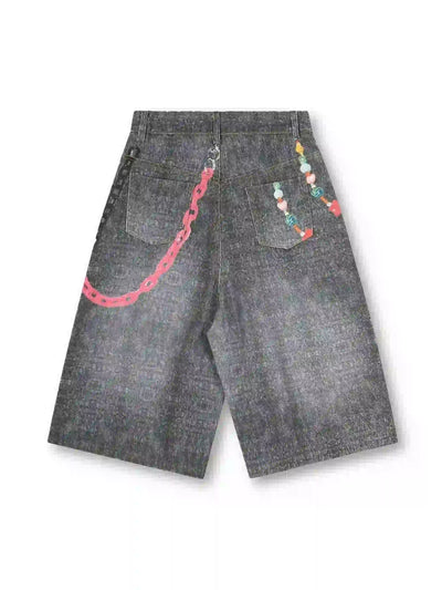 Pantalones Cortos Vaqueros Decorados con Grafiti-S1058