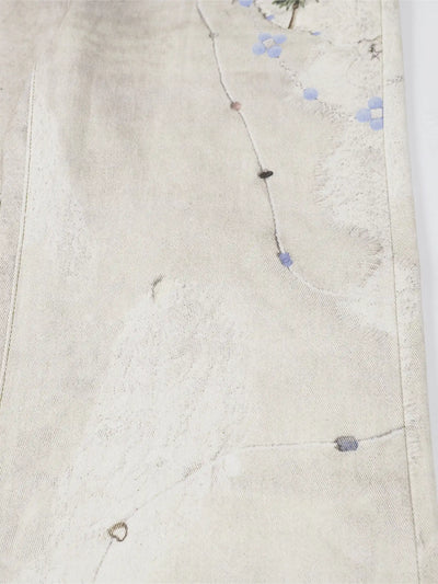 Beige Wide Leg Vintage Printed Jeans-S1026