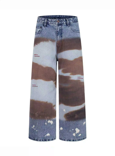 Cow-Print Western Denim Jeans-S1195