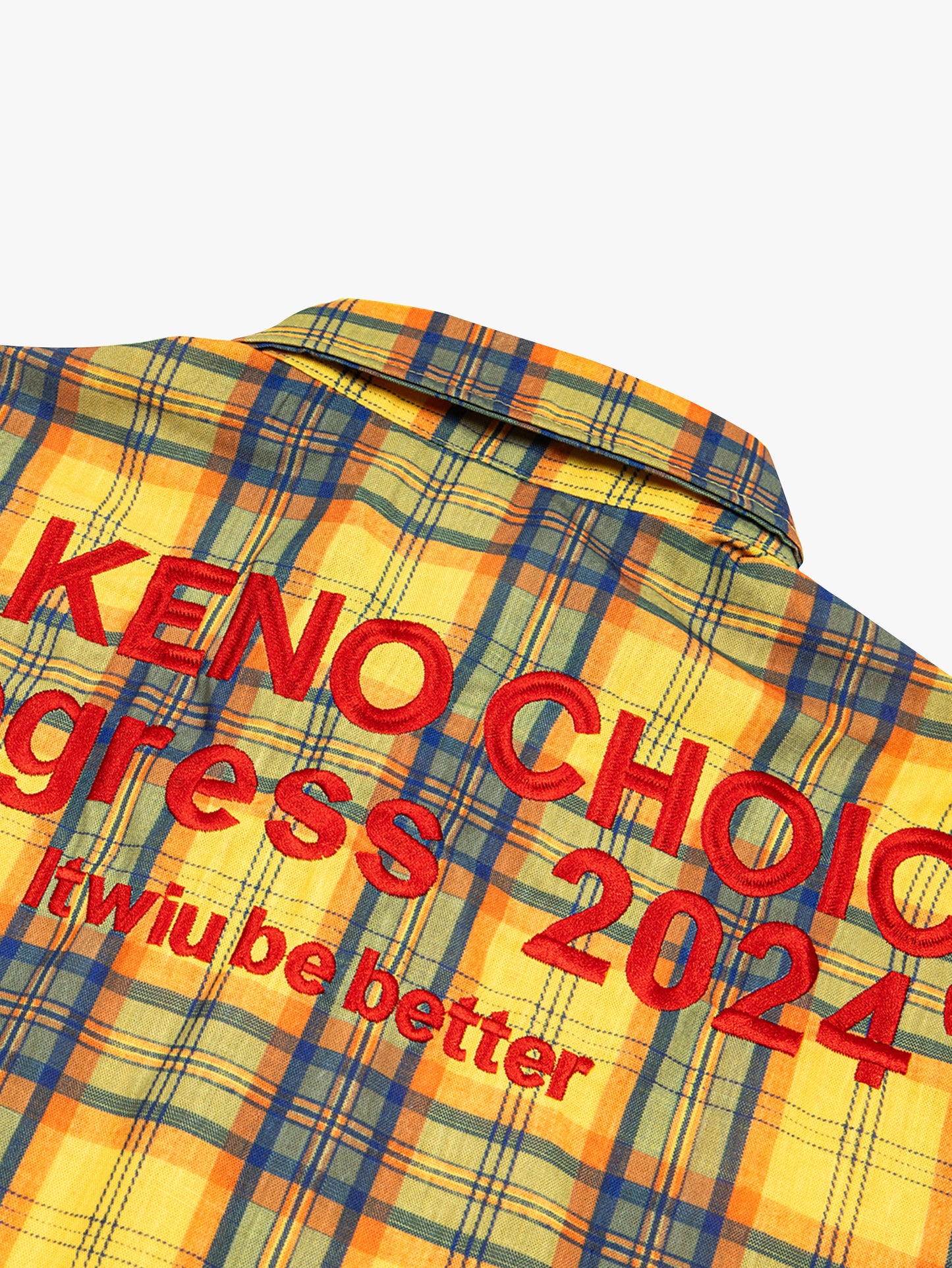 New Style Yellow Plaid Shirt Men Streetwear Graphic Pocket Back Print Summer Top-S1017