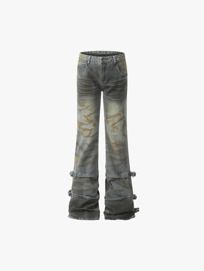 Trendy Street Style Denim Wide Leg Cargo Jeans with Buckle Details - S996