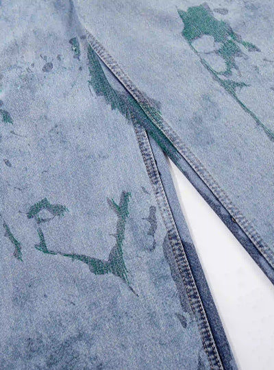 Iced-Side Painted Shredded Jeans-S1196