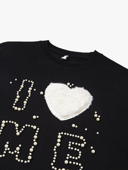 Fuzzy Heart Pearl Letter Y2K Graphic T-shirt-S1001