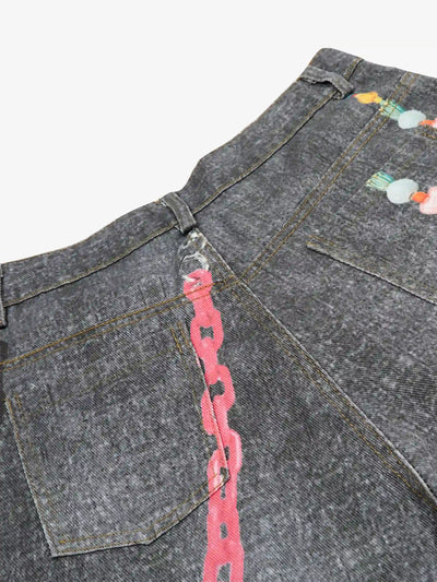 Graffiti Decorated Denim Shorts-S1058