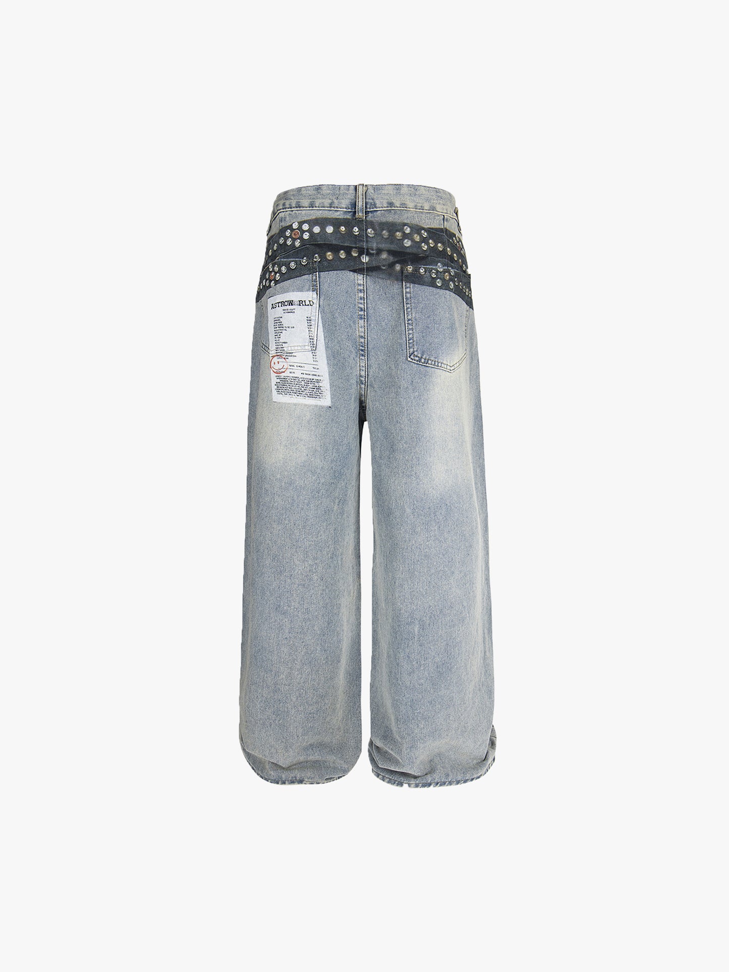 Y2K Wide Leg Jeans Women Studded Patchwork High Waist Denim Pants-S1003