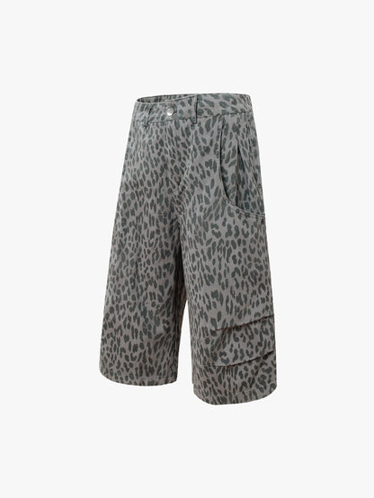 Comfortable & Stylish Leopard Print High-Waist Shorts Wide Leg Unisex Fashion Summer Style