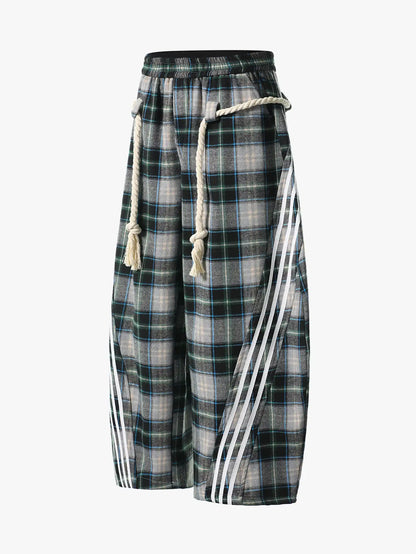 Detachable Belt Plaid Joggers-S1087