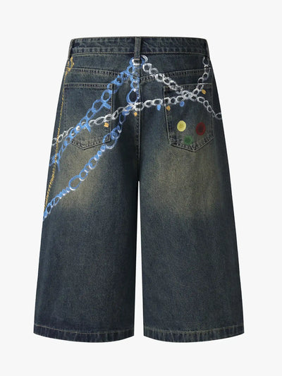 Hand-painted Chain Capri Shorts-S1091