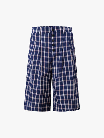 Street Chic Plaid High-Waist Checkered Shorts Button Detail