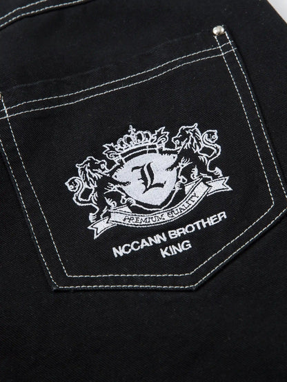 Star & Lion Embroidered Denim Pants-S1071