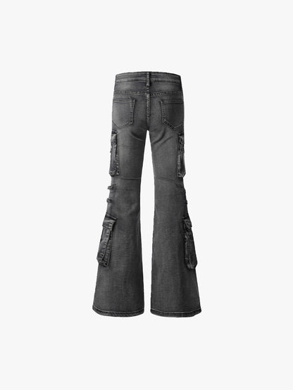 Distressed Cargo Denim Pants with Adjustable Buckled Straps for a Bold Look - S995