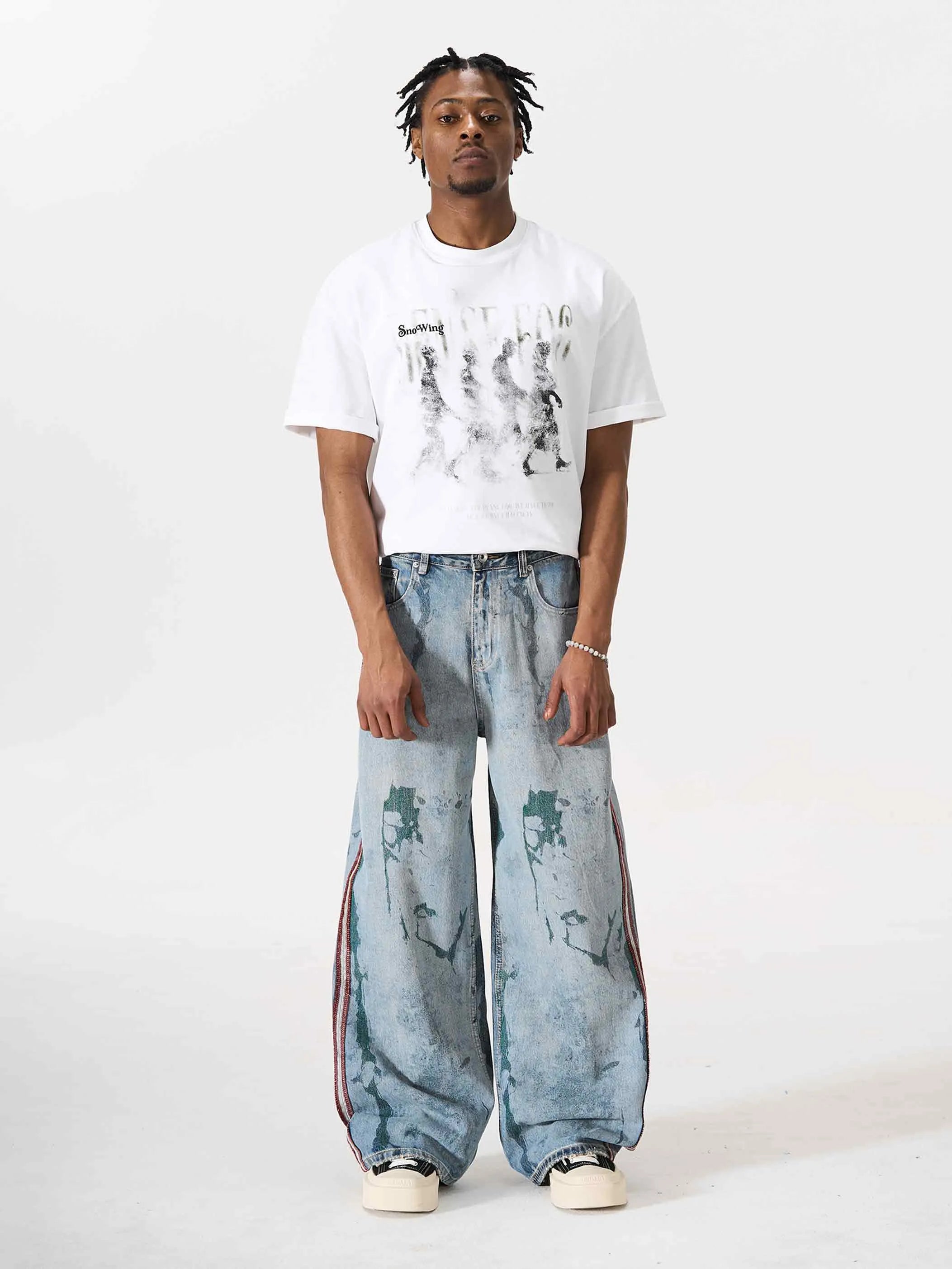 Iced-Side Painted Shredded Jeans-S1196