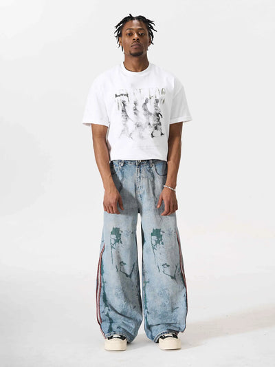 Iced-Side Painted Shredded Jeans-S1196