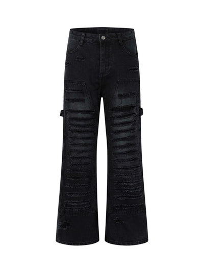 Heavy Distressed Multi-Rip Flare Jeans-S1206