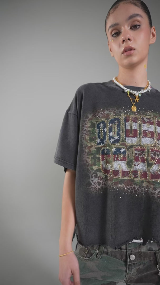 Distressed Boxy USA Flag Tee-432