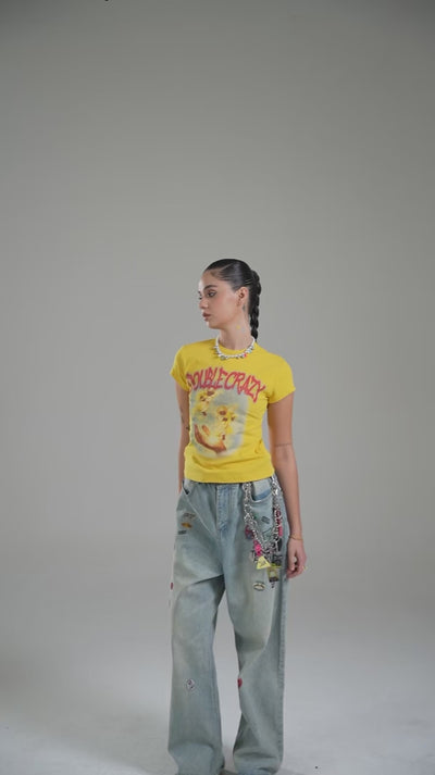 Y2K Grunge Cracked Angel Baby Tee-433