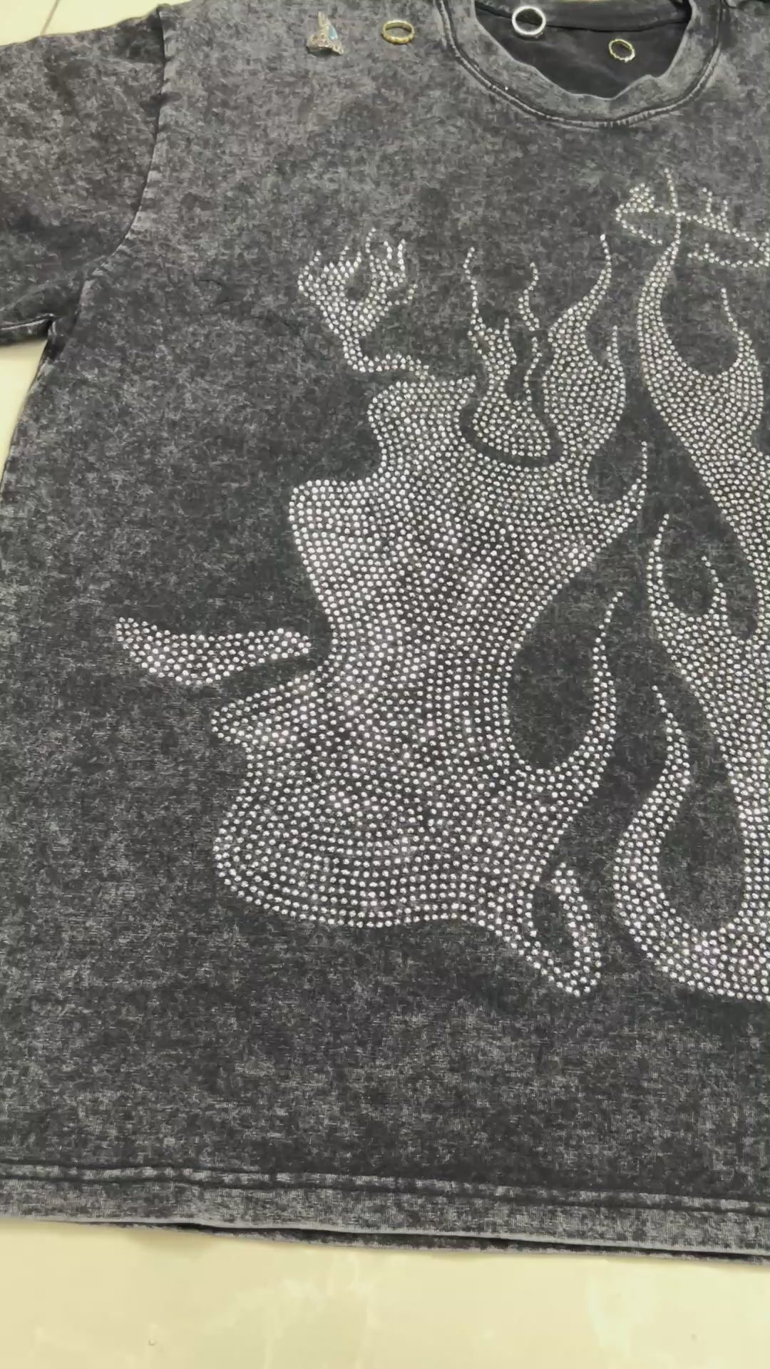 DOUBLECRAZY Flame Two-Faced Man Diamond Distressed Vintage T-shirt