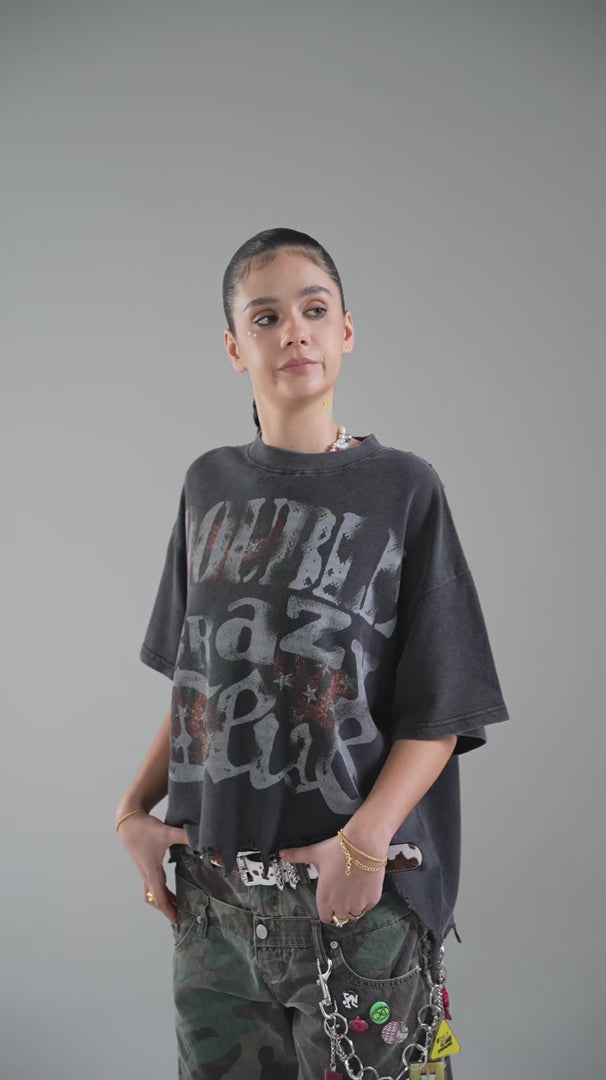 Distressed Logo Graphic T-shirt-422
