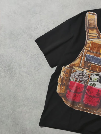 Gilet tactique style urbain avec motif graphique et drapeau et chaînes dorées