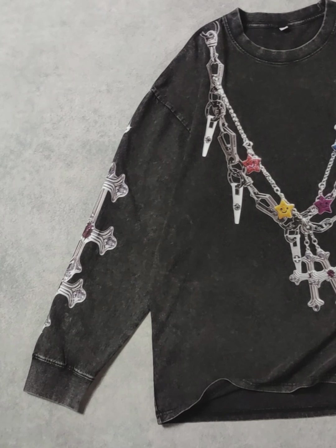 Colorful Chain Cross Graphic Long Sleeve -107