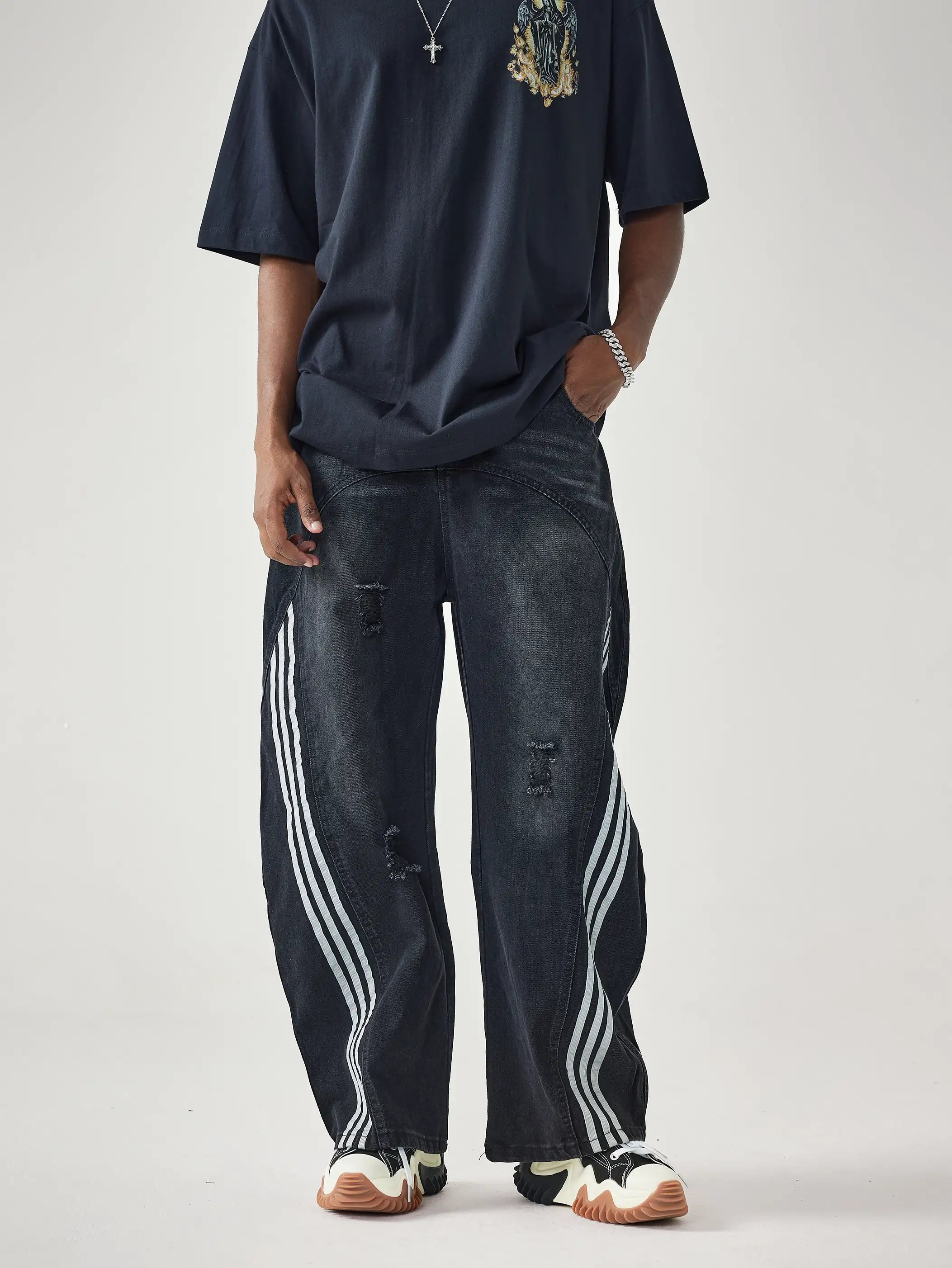 Street Sport Stripes Denim Pants-S1005